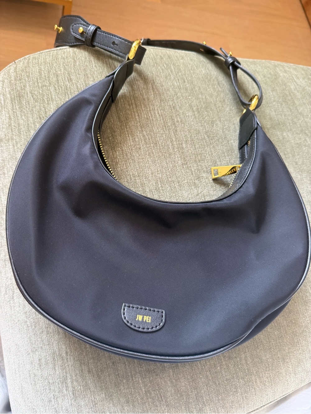 JW PEI Black Crescent Hobo with Gold Hardware